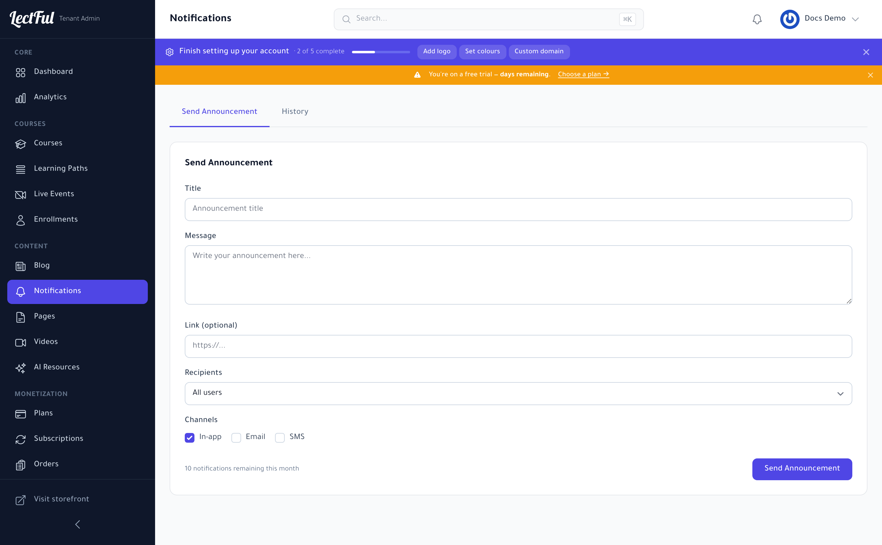 The Notifications page in Lectful