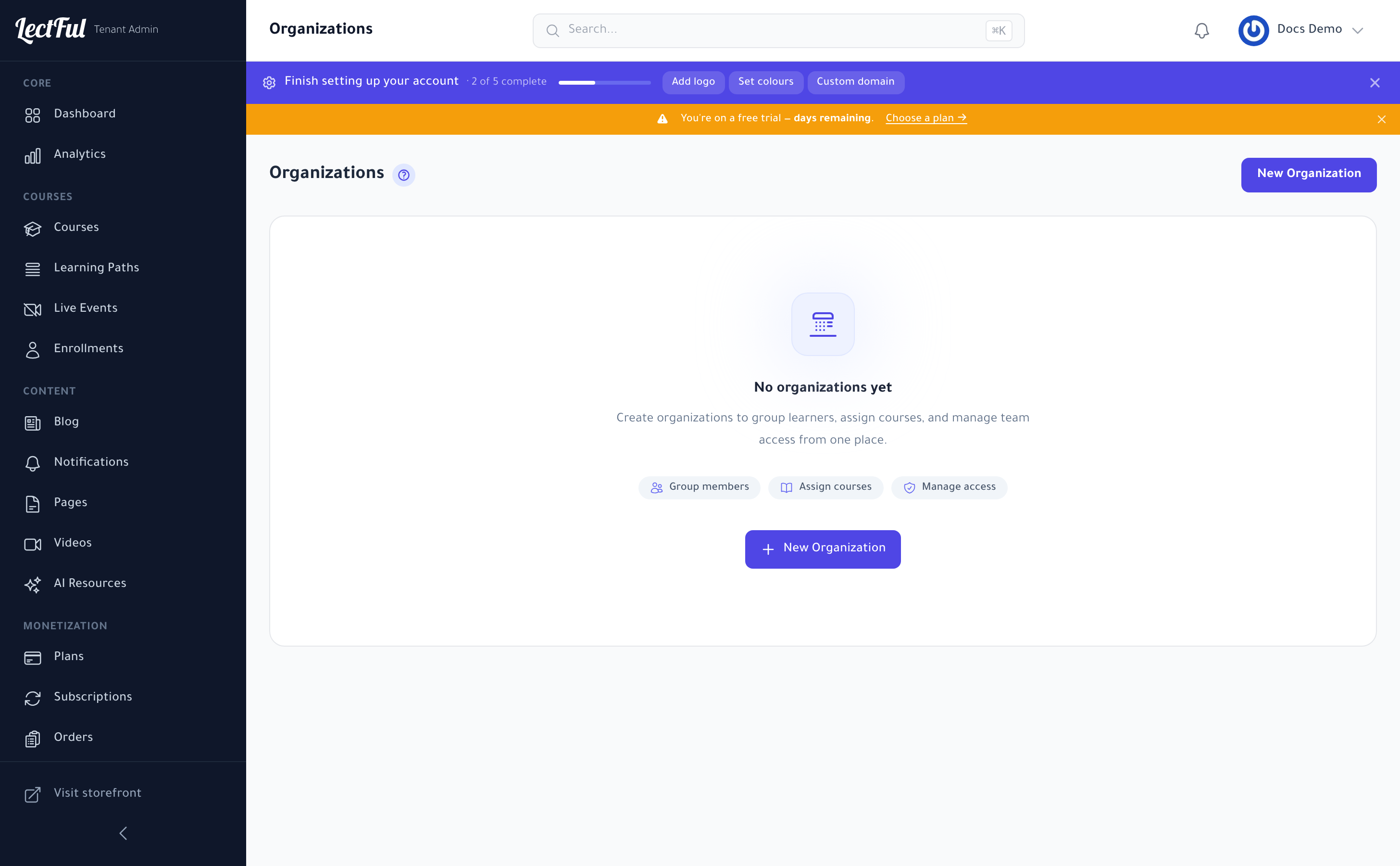 The Organizations page in Lectful