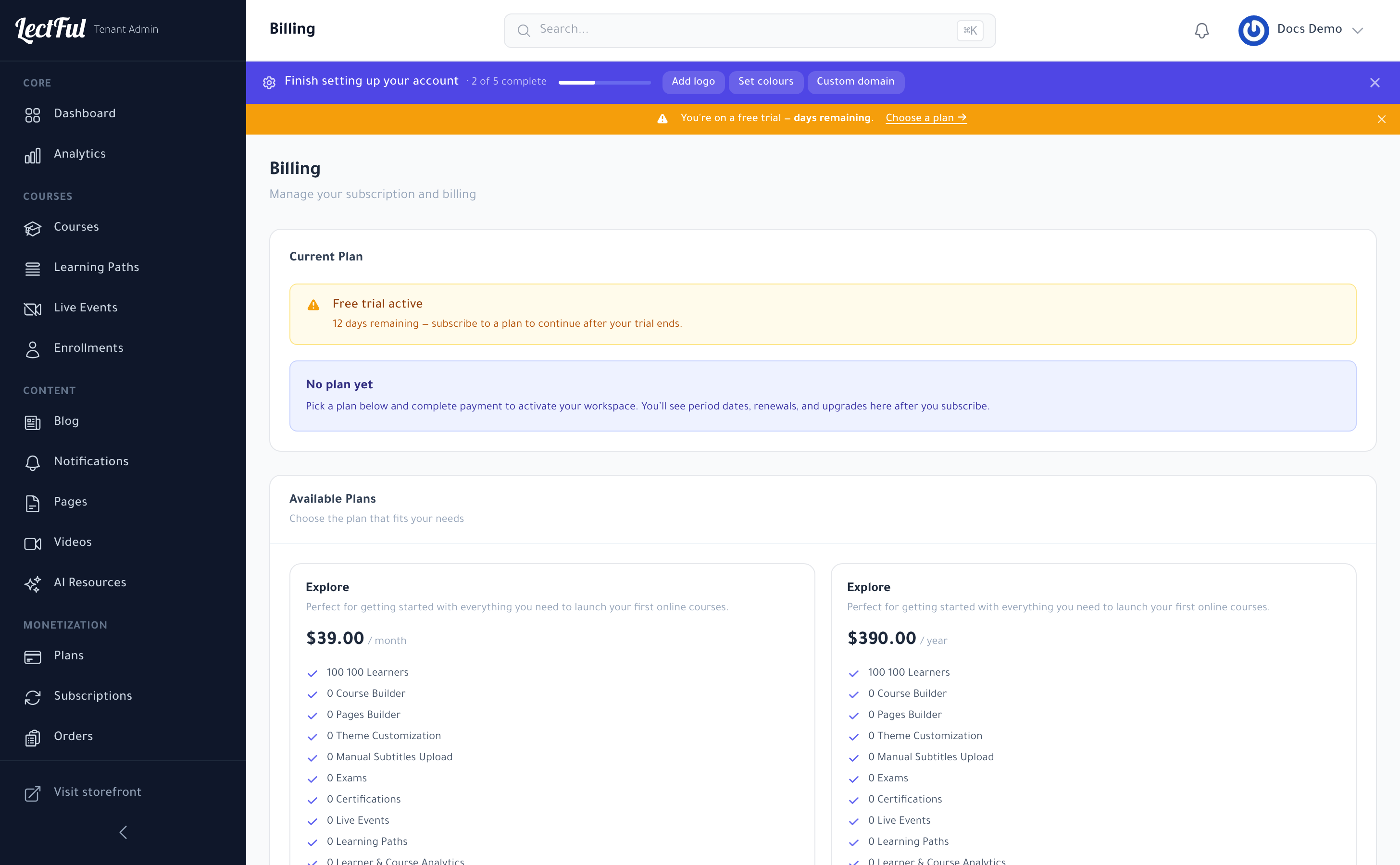 Billing in Lectful — manage your subscription and plan