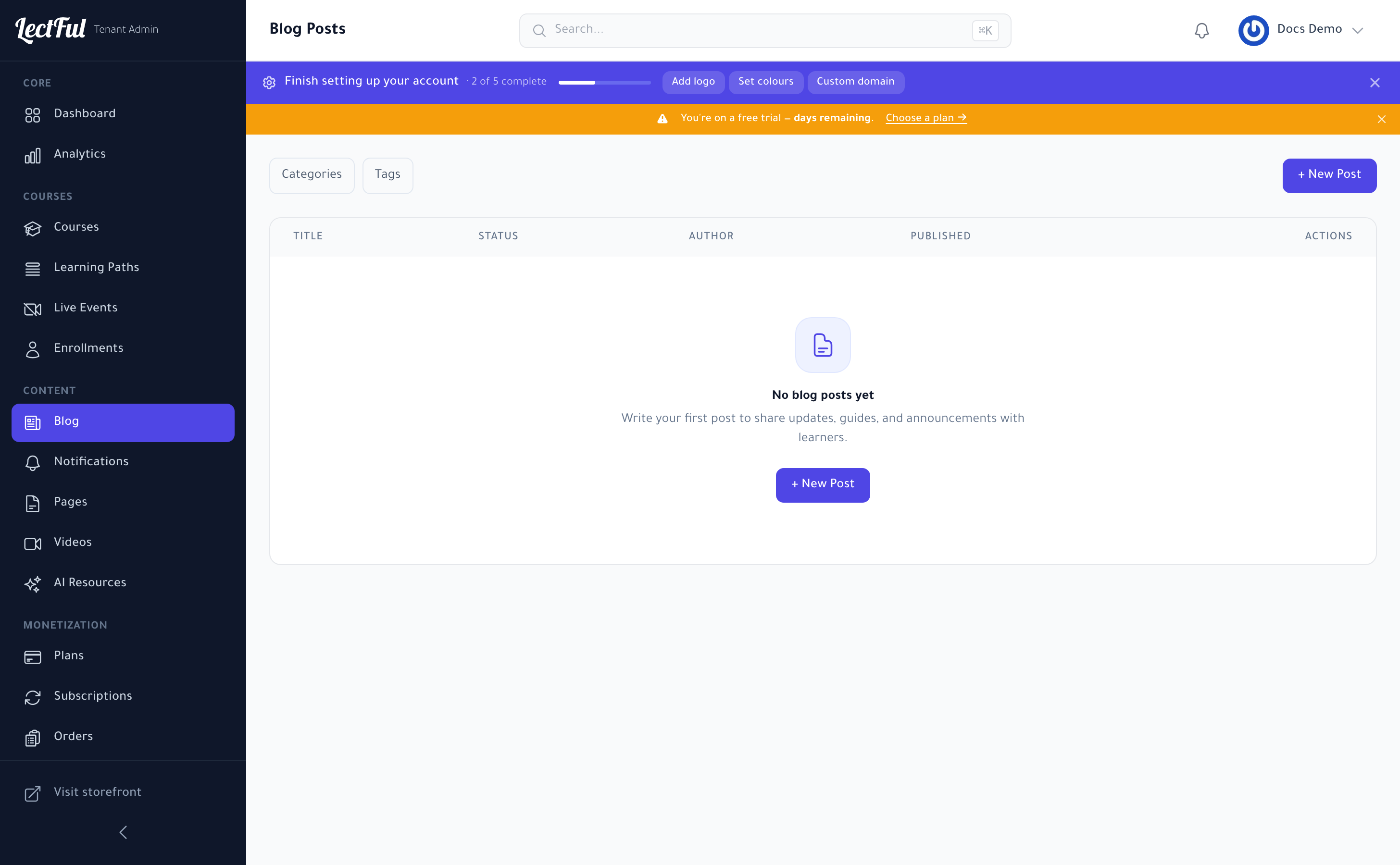 The Blog in Lectful — publish articles to attract and convert learners